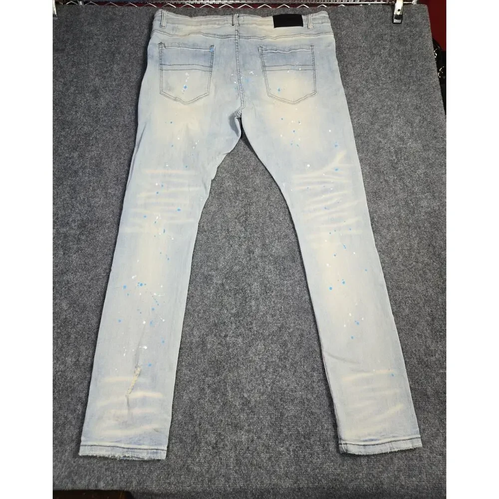 Tulones Jeans Mens 44x33 Distressed Skinny Paint Splatter Denim Stretch Hip Hop